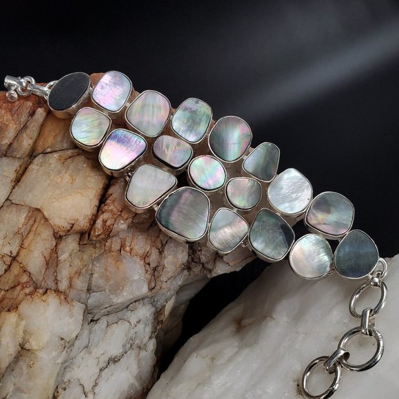 Handmade Artisan Finds Jewelry - Silver Bracelet Genuine Abalone/Mother Pearl